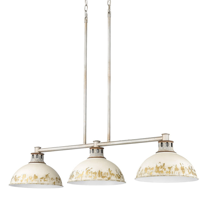 Linear Pendant In Aged Galvanized Steel With Antique Ivory Shade by Golden
