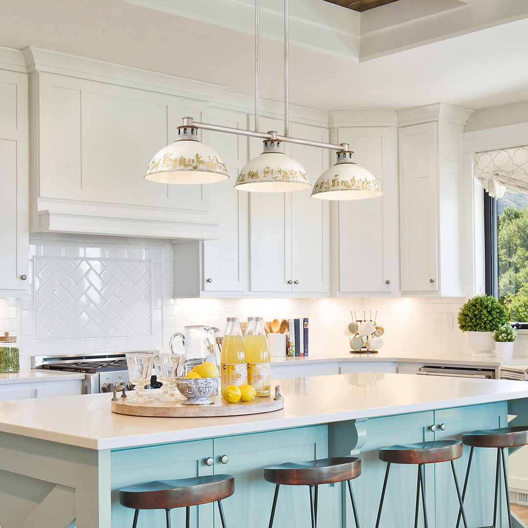 Linear Pendant In Aged Galvanized Steel With Antique Ivory Shade