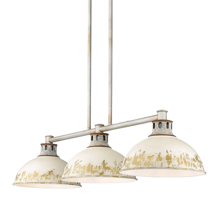 Linear Pendant In Aged Galvanized Steel With Antique Ivory Shade