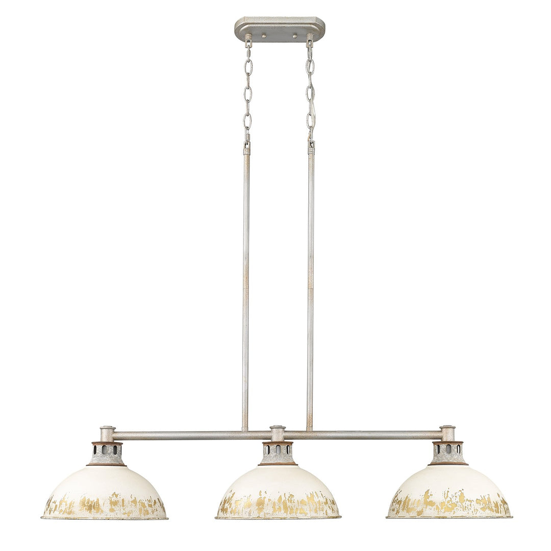 Linear Pendant In Aged Galvanized Steel With Antique Ivory Shade