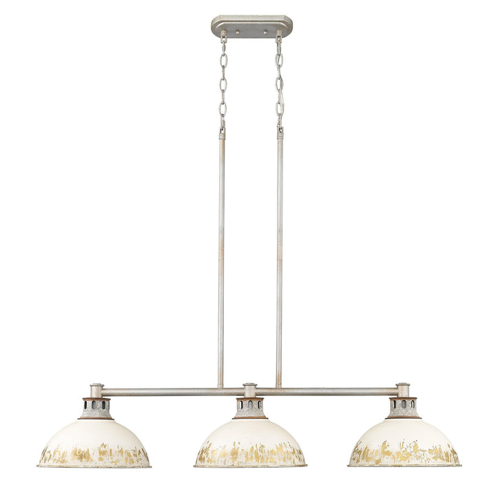 Linear Pendant In Aged Galvanized Steel With Antique Ivory Shade