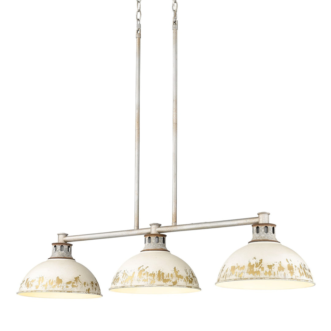 Linear Pendant In Aged Galvanized Steel With Antique Ivory Shade