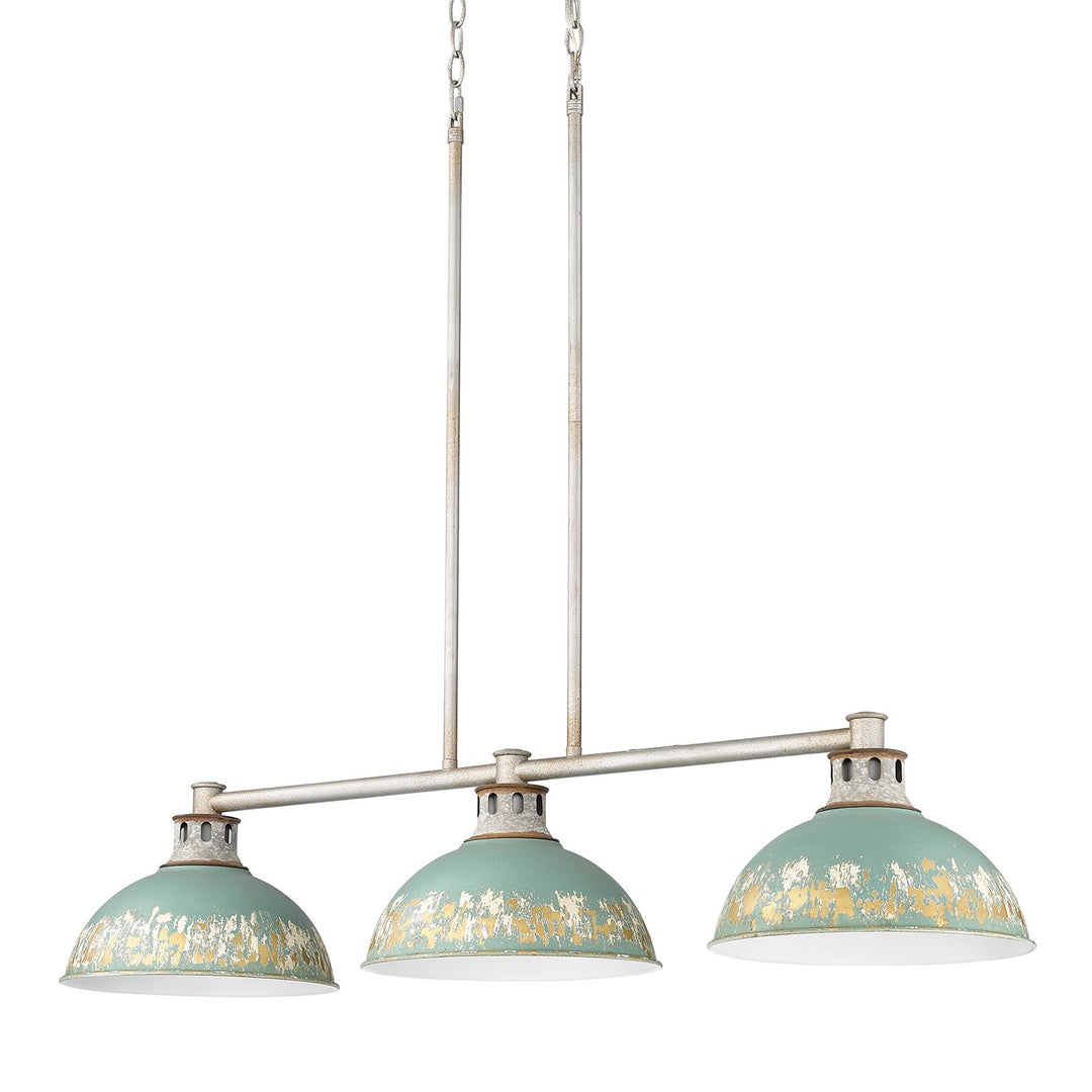 Linear Pendant In Aged Galvanized Steel With Antique Teal Shade by Golden