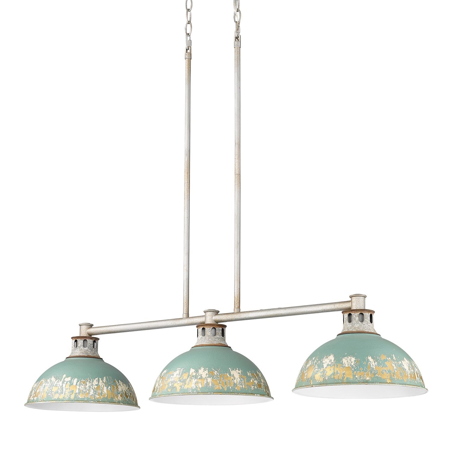 Linear Pendant In Aged Galvanized Steel With Antique Teal Shade by Golden