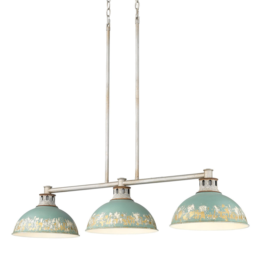Linear Pendant In Aged Galvanized Steel With Antique Teal Shade