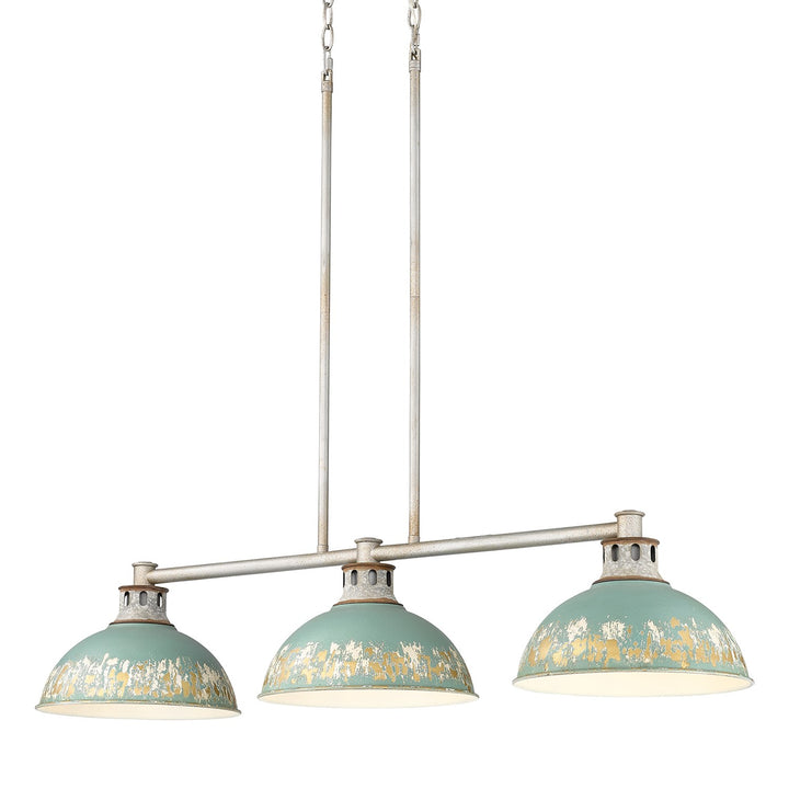 Linear Pendant In Aged Galvanized Steel With Antique Teal Shade