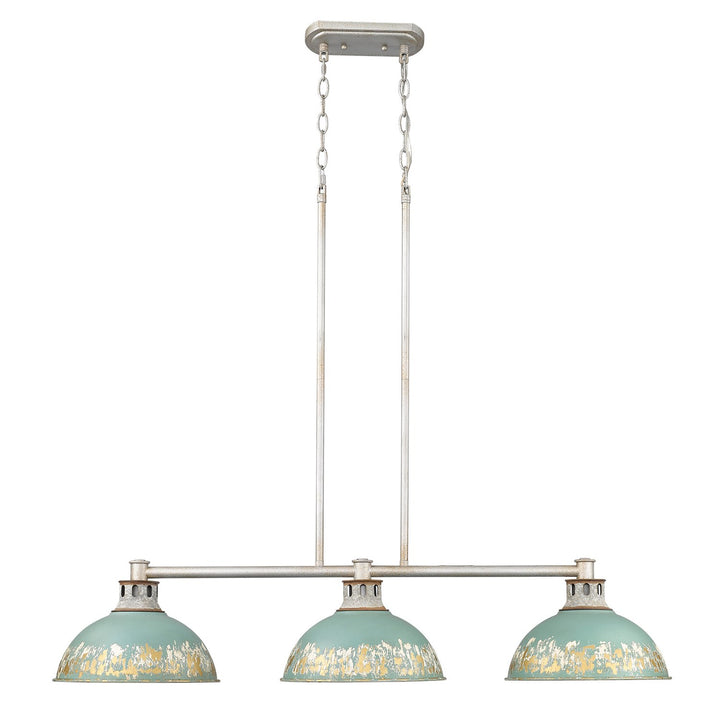 Linear Pendant In Aged Galvanized Steel With Antique Teal Shade