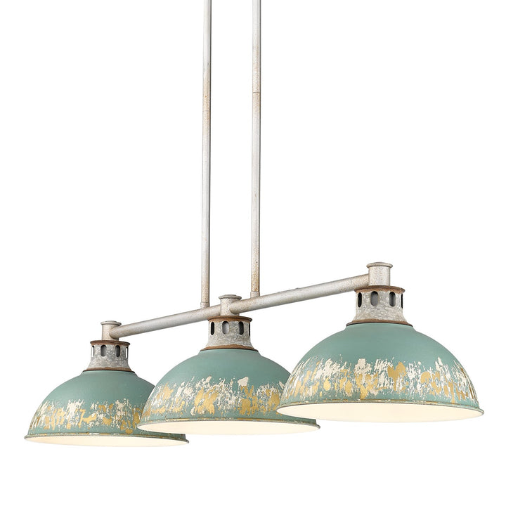 Linear Pendant In Aged Galvanized Steel With Antique Teal Shade