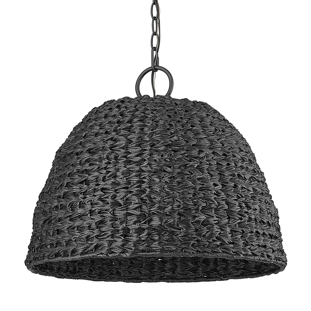 Nb 3 Light Pendant - Outdoor In Natural Black With Silken Black Wicker Shade by Golden