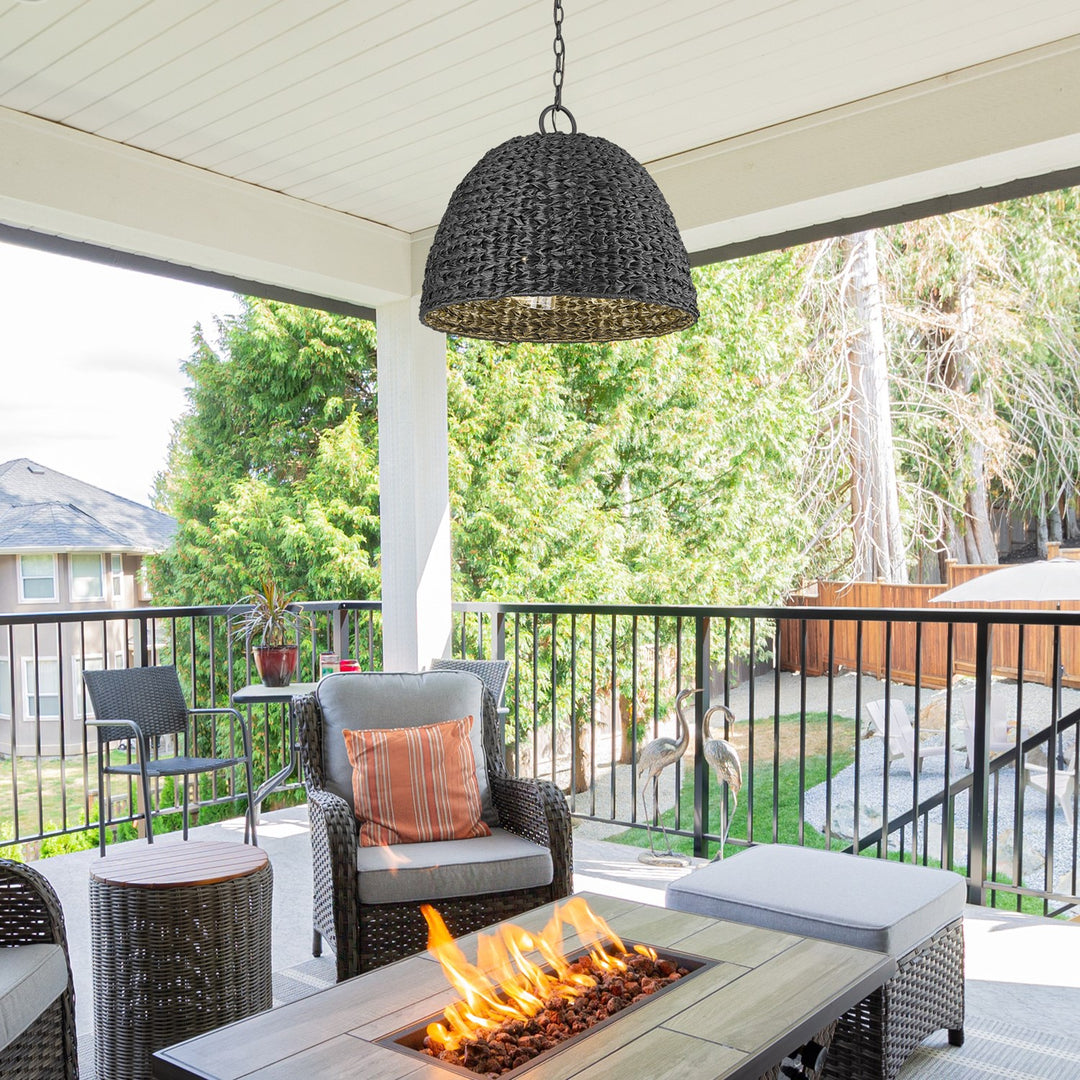 Nb 3 Light Pendant - Outdoor In Natural Black With Silken Black Wicker Shade