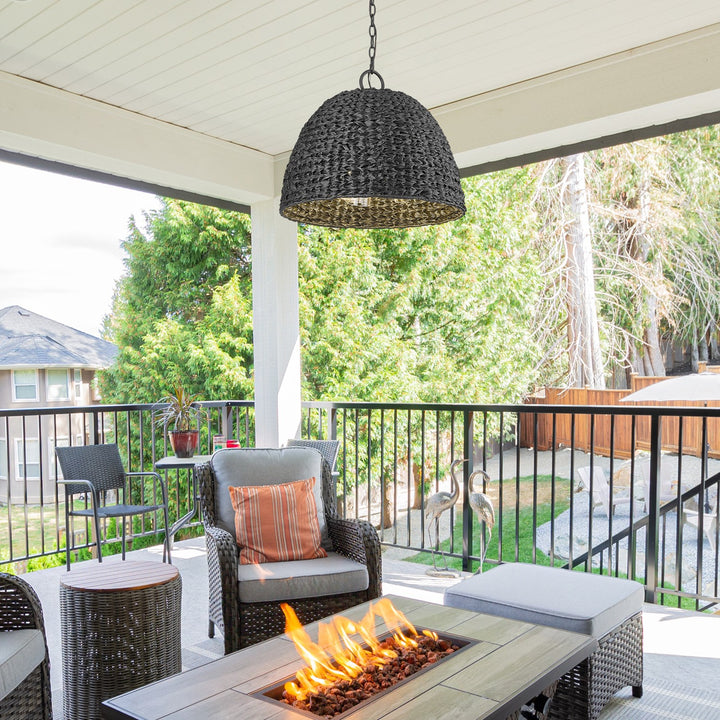 Nb 3 Light Pendant - Outdoor In Natural Black With Silken Black Wicker Shade