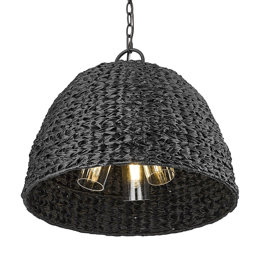 Nb 3 Light Pendant - Outdoor In Natural Black With Silken Black Wicker Shade