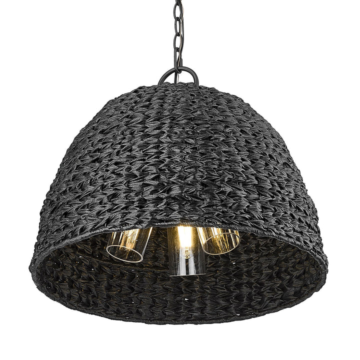 Nb 3 Light Pendant - Outdoor In Natural Black With Silken Black Wicker Shade