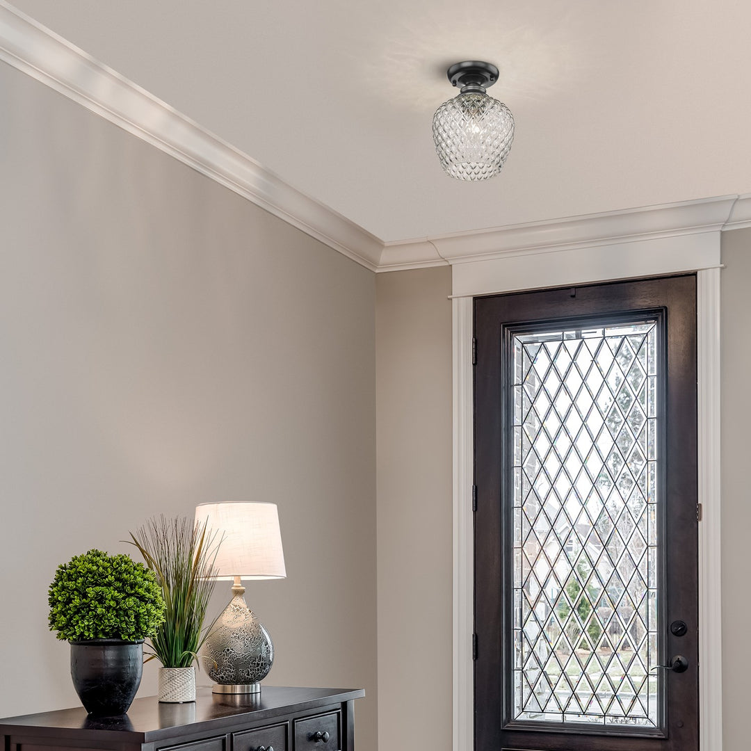 Semi-Flush In Matte Black With Clear Glass Shade