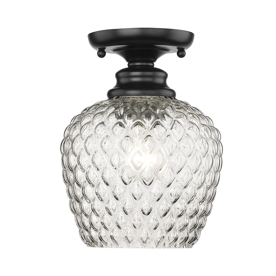 Semi-Flush In Matte Black With Clear Glass Shade