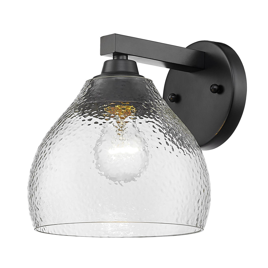 Blk 1 Light Wall Sconce In Matte Black With Hammered Clear Glass Shade by Golden