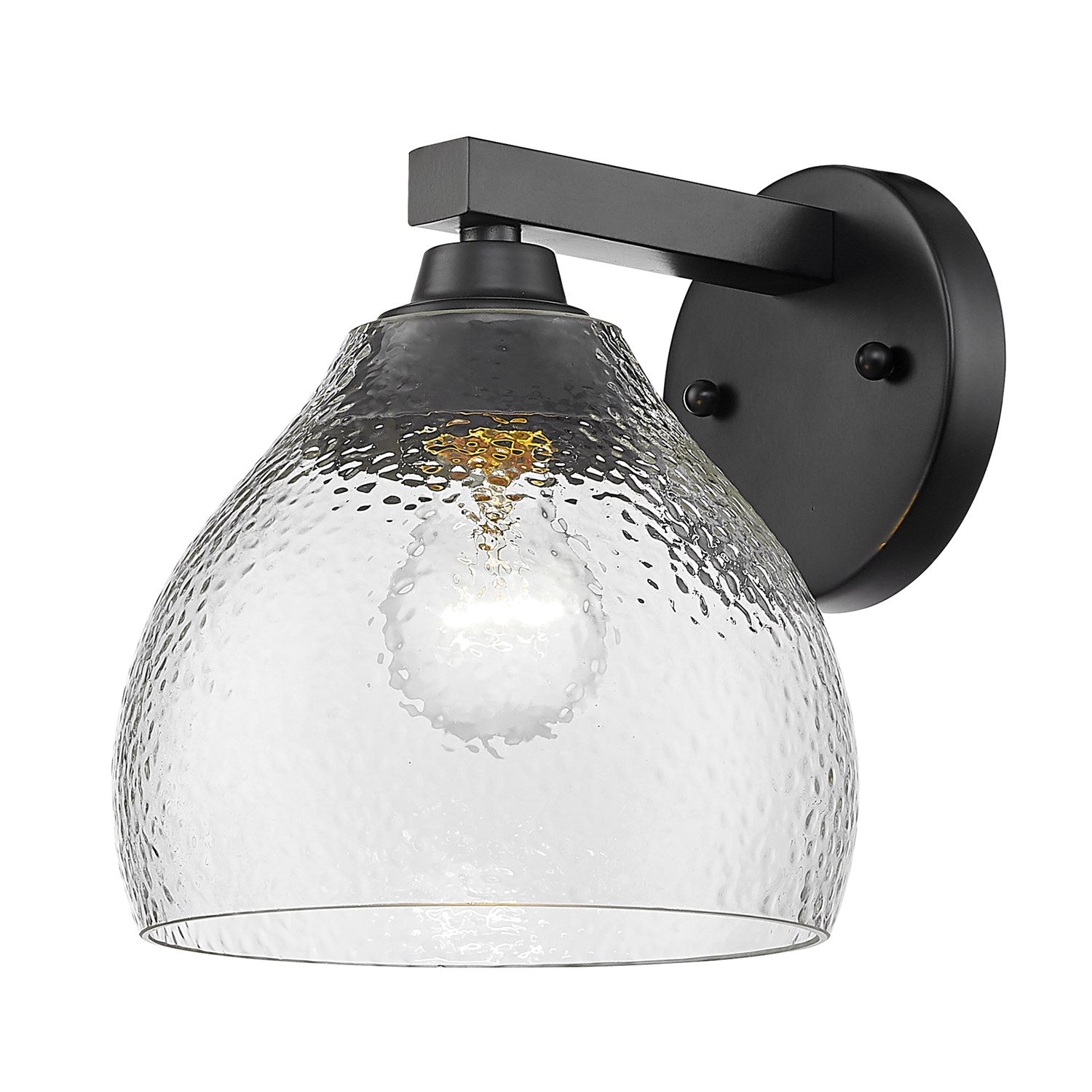 Blk 1 Light Wall Sconce In Matte Black With Hammered Clear Glass Shade by Golden
