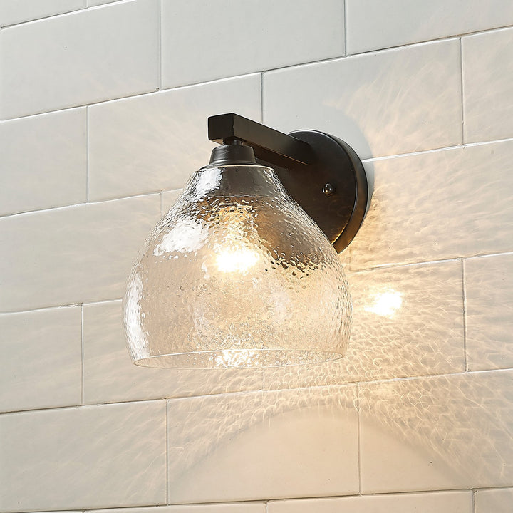 Blk 1 Light Wall Sconce In Matte Black With Hammered Clear Glass Shade