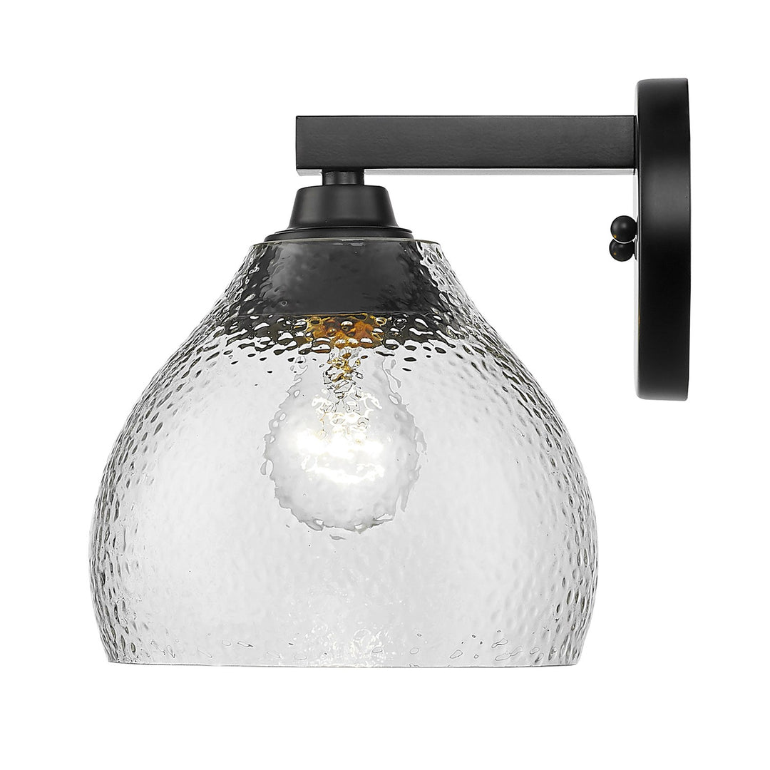 Blk 1 Light Wall Sconce In Matte Black With Hammered Clear Glass Shade
