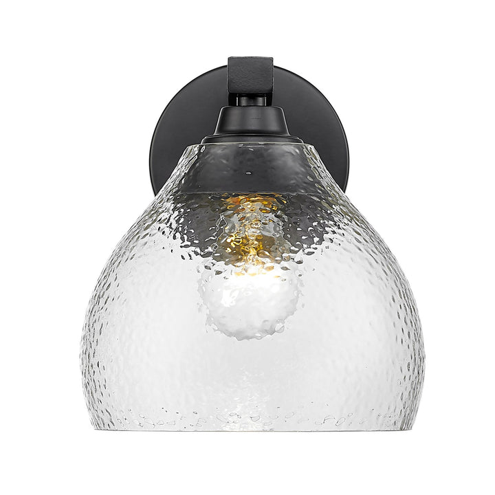Blk 1 Light Wall Sconce In Matte Black With Hammered Clear Glass Shade
