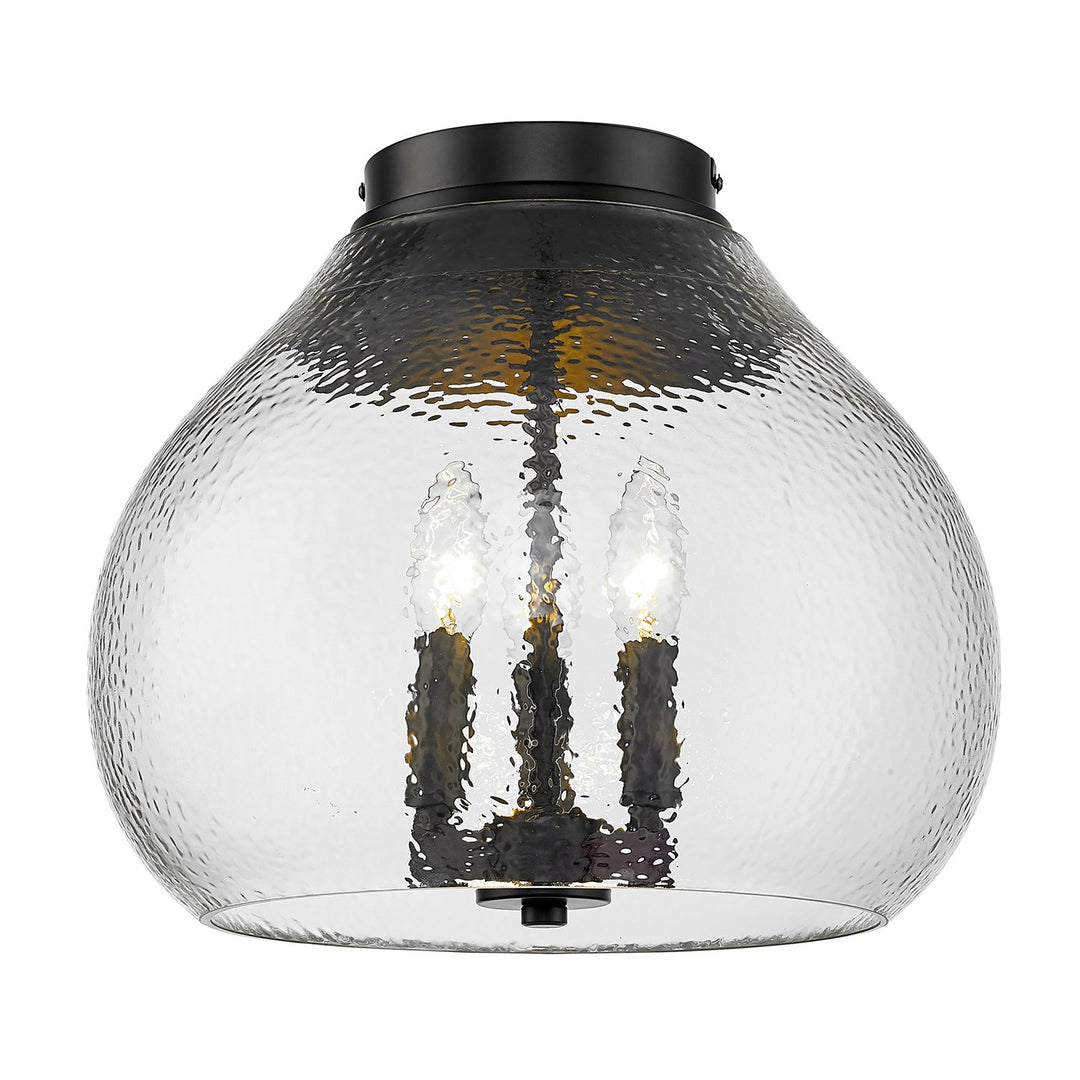 Blk 3 Light Flush Mount In Matte Black With Hammered Clear Glass Shade by Golden