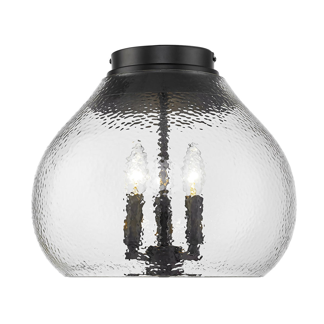 Blk 3 Light Flush Mount In Matte Black With Hammered Clear Glass Shade
