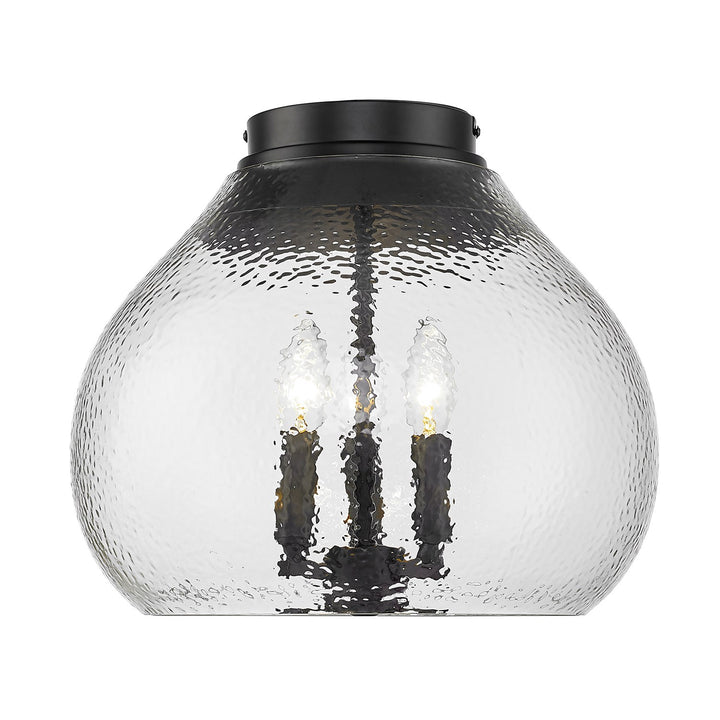 Blk 3 Light Flush Mount In Matte Black With Hammered Clear Glass Shade
