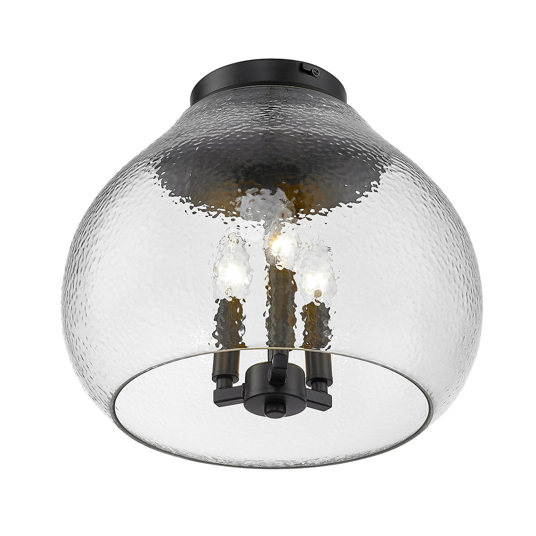Blk 3 Light Flush Mount In Matte Black With Hammered Clear Glass Shade