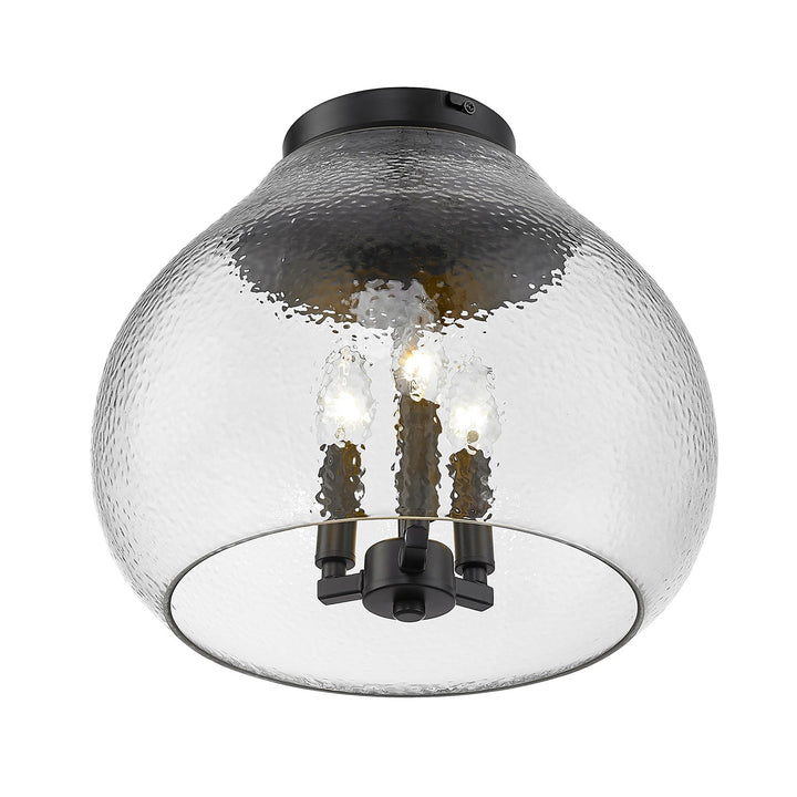 Blk 3 Light Flush Mount In Matte Black With Hammered Clear Glass Shade