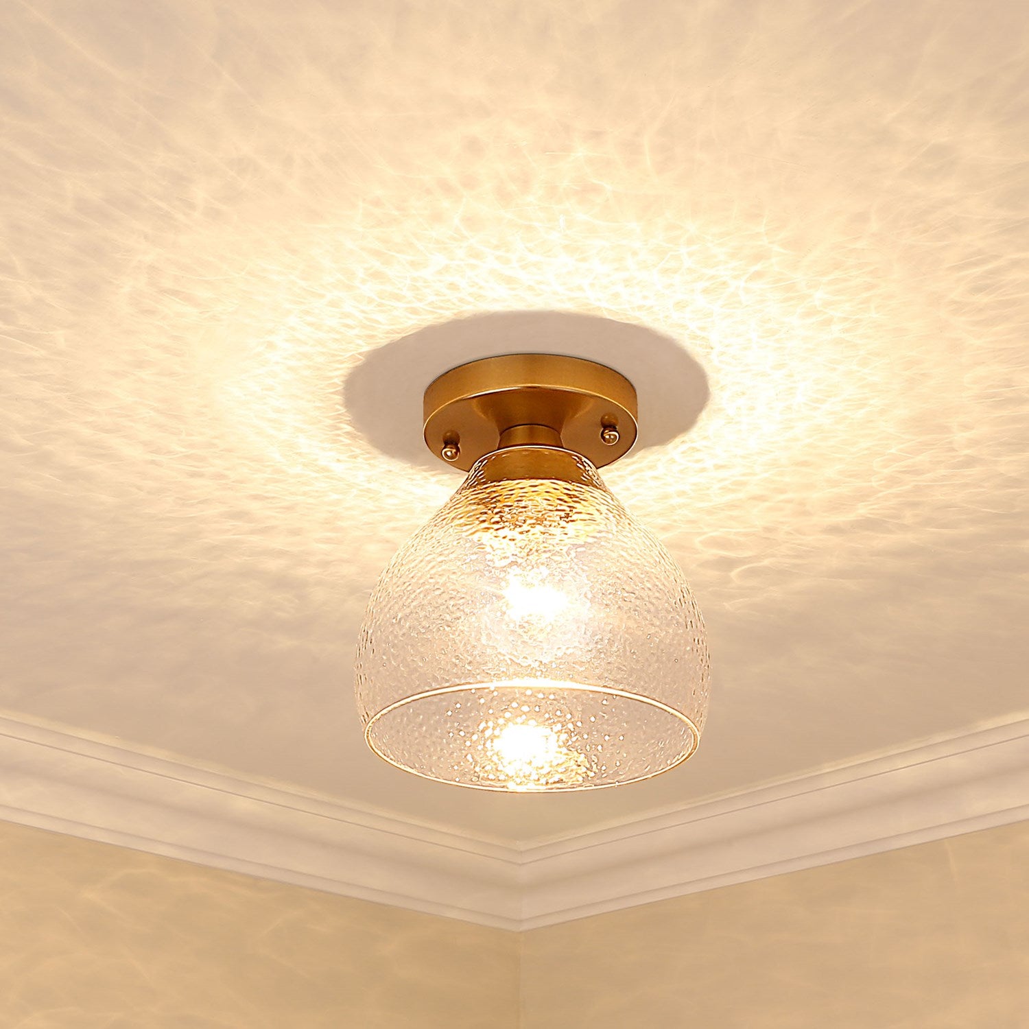 Bcb Semi-Flush In Brushed Champagne Bronze With Clear Glass Shade