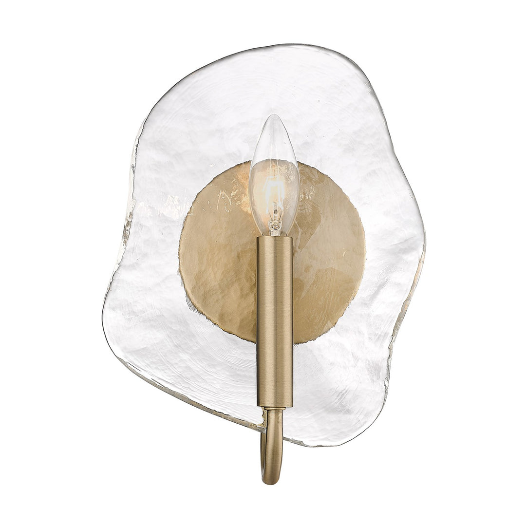 Mbs 1 Light Wall Sconce In Modern Brass With Hammered Water Glass Shade by Golden