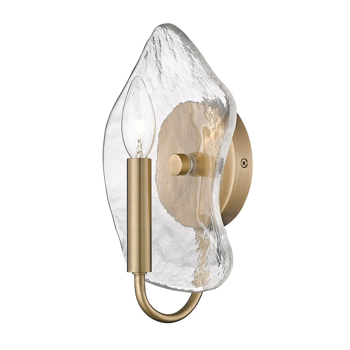 Mbs 1 Light Wall Sconce In Modern Brass With Hammered Water Glass Shade