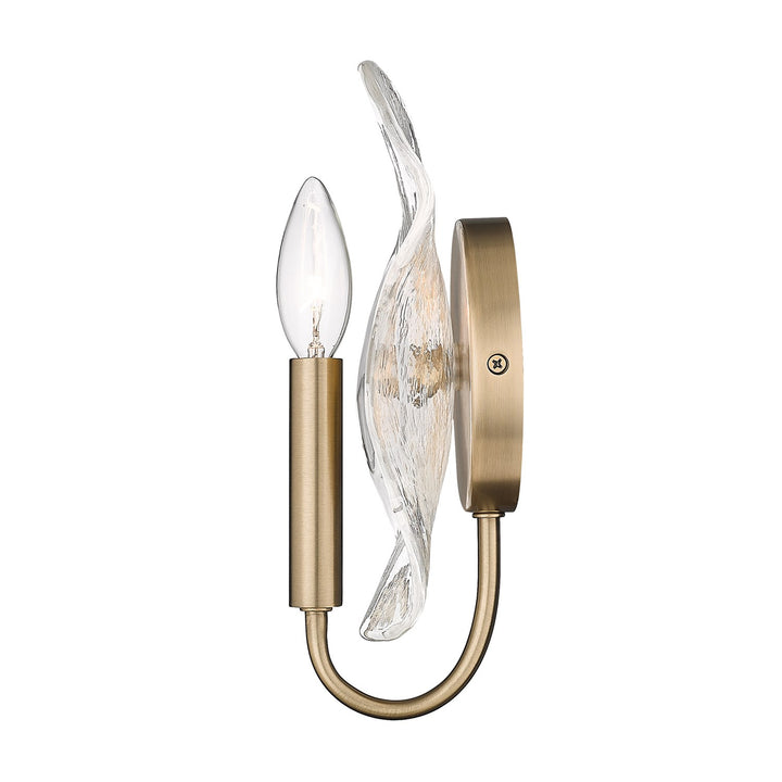 Mbs 1 Light Wall Sconce In Modern Brass With Hammered Water Glass Shade