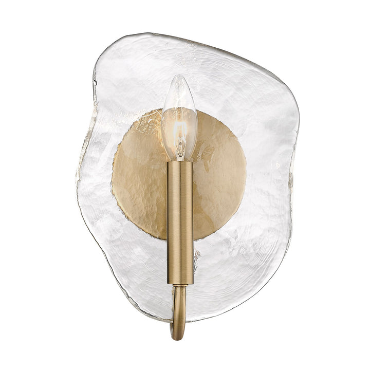 Mbs 1 Light Wall Sconce In Modern Brass With Hammered Water Glass Shade