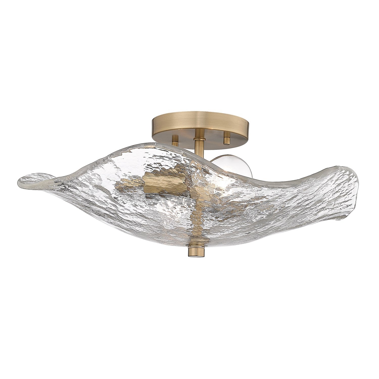Mbs 2 Light Semi-Flush In Modern Brass With Hammered Water Glass Shade by Golden