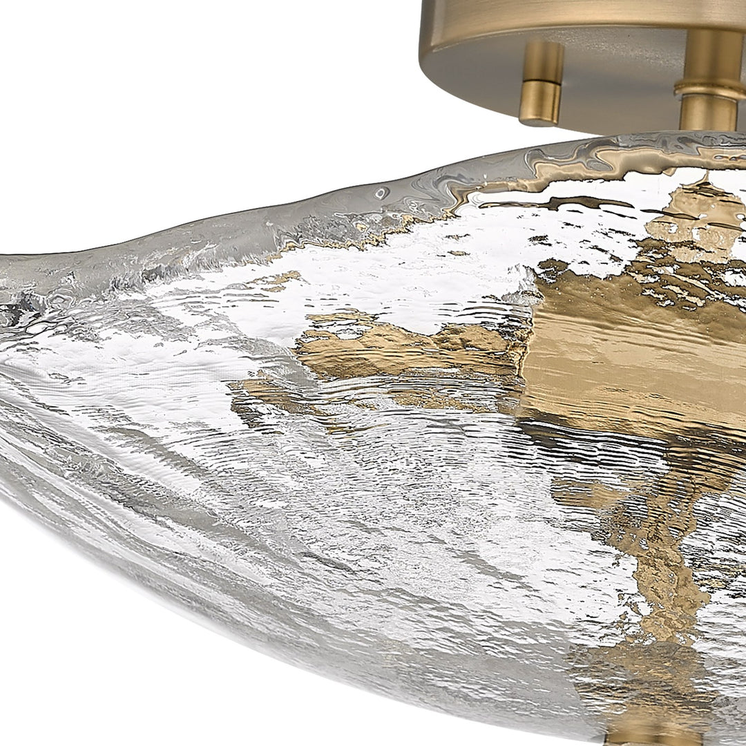 Mbs 2 Light Semi-Flush In Modern Brass With Hammered Water Glass Shade