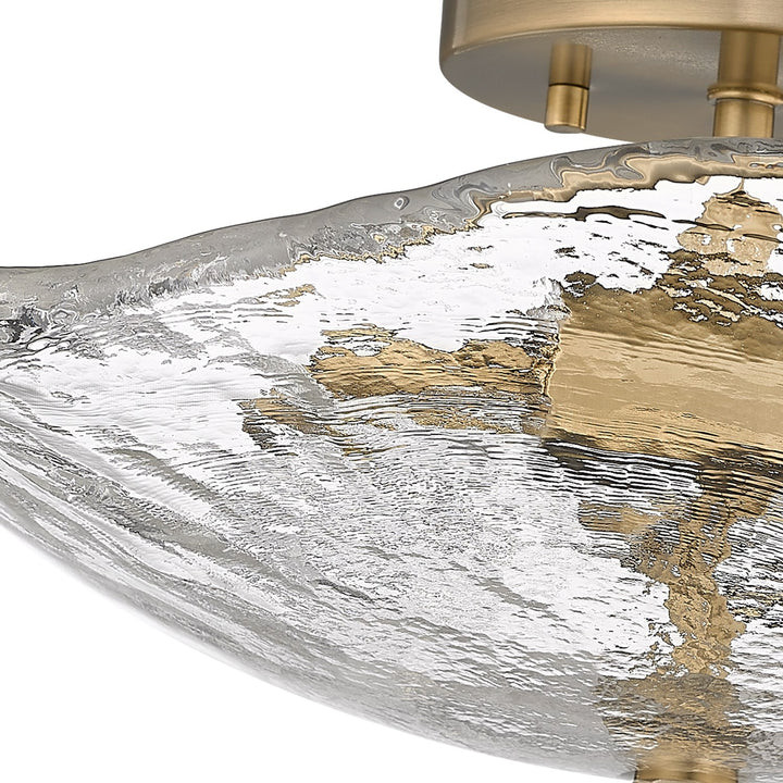 Mbs 2 Light Semi-Flush In Modern Brass With Hammered Water Glass Shade