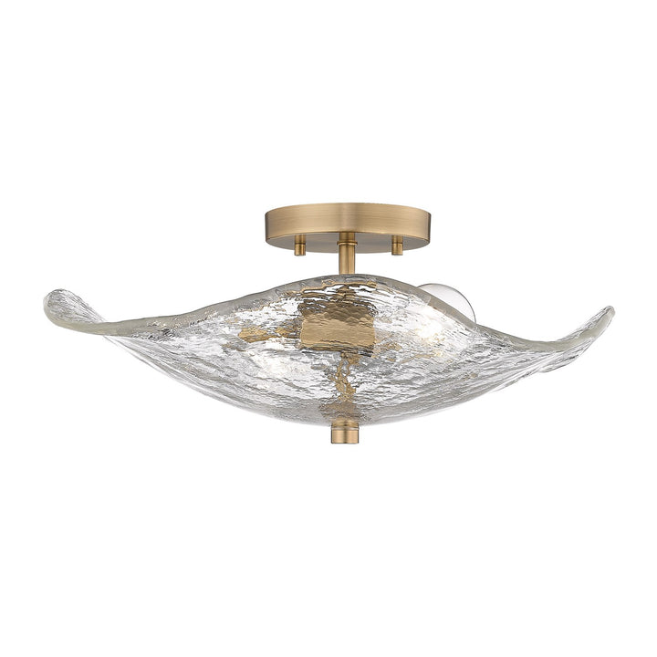 Mbs 2 Light Semi-Flush In Modern Brass With Hammered Water Glass Shade
