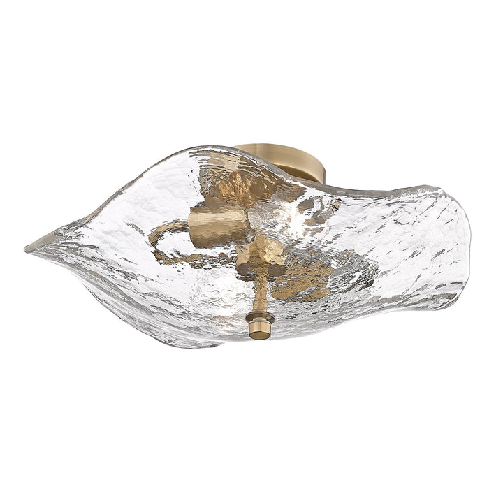 Mbs 2 Light Semi-Flush In Modern Brass With Hammered Water Glass Shade