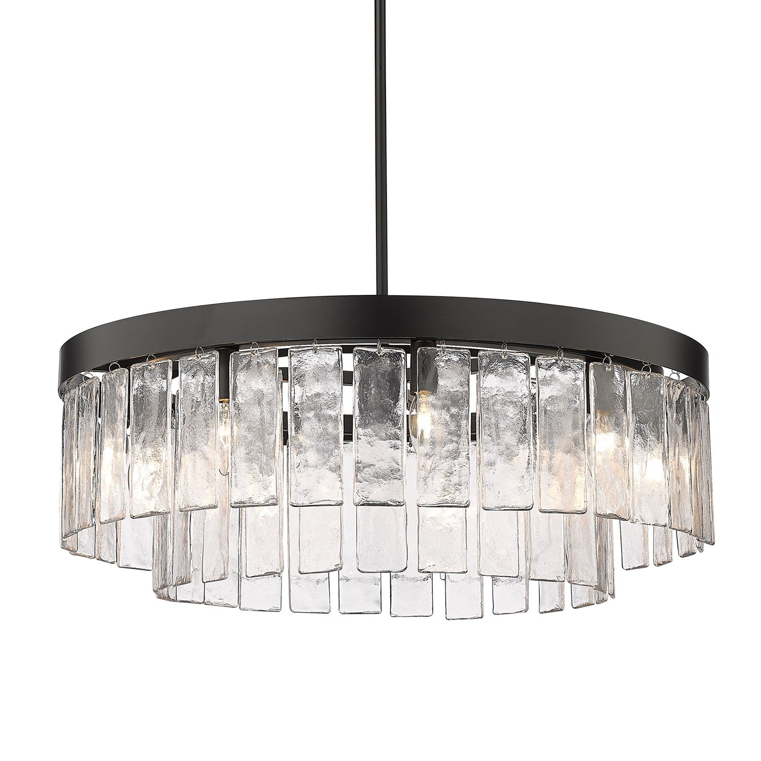 Blk 9 Light Chandelier In Matte Black With Hammered Water Glass Shade by Golden