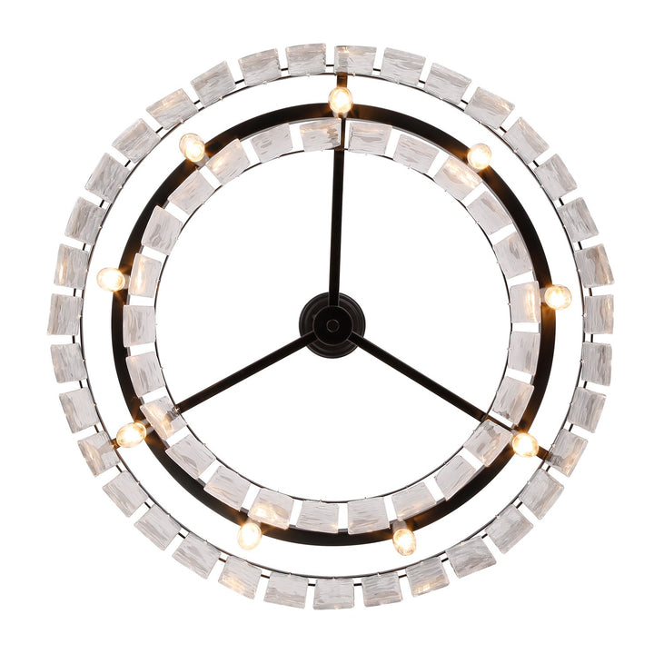 Blk 9 Light Chandelier In Matte Black With Hammered Water Glass Shade