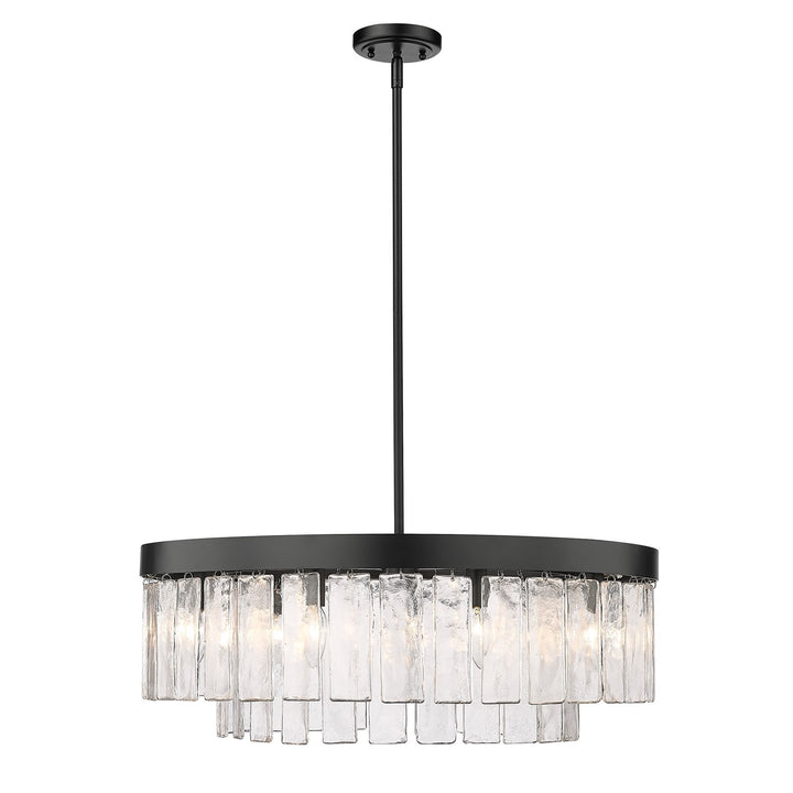 Blk 9 Light Chandelier In Matte Black With Hammered Water Glass Shade
