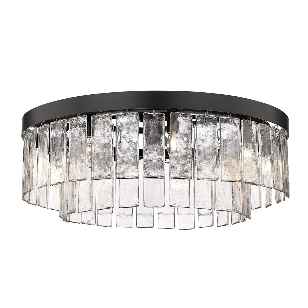 Blk 9 Light Semi-Flush In Matte Black With Hammered Water Glass Shade by Golden