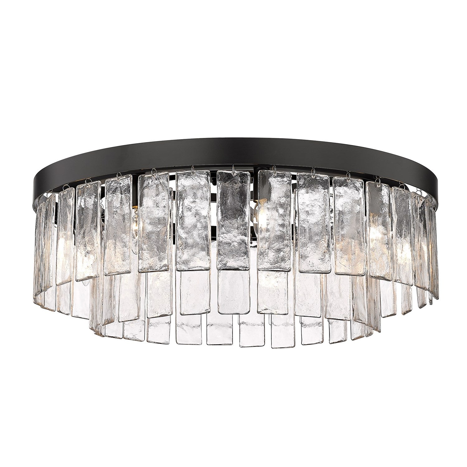 Blk 9 Light Semi-Flush In Matte Black With Hammered Water Glass Shade by Golden