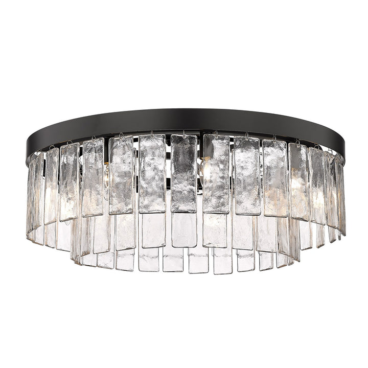 Blk 9 Light Semi-Flush In Matte Black With Hammered Water Glass Shade by Golden