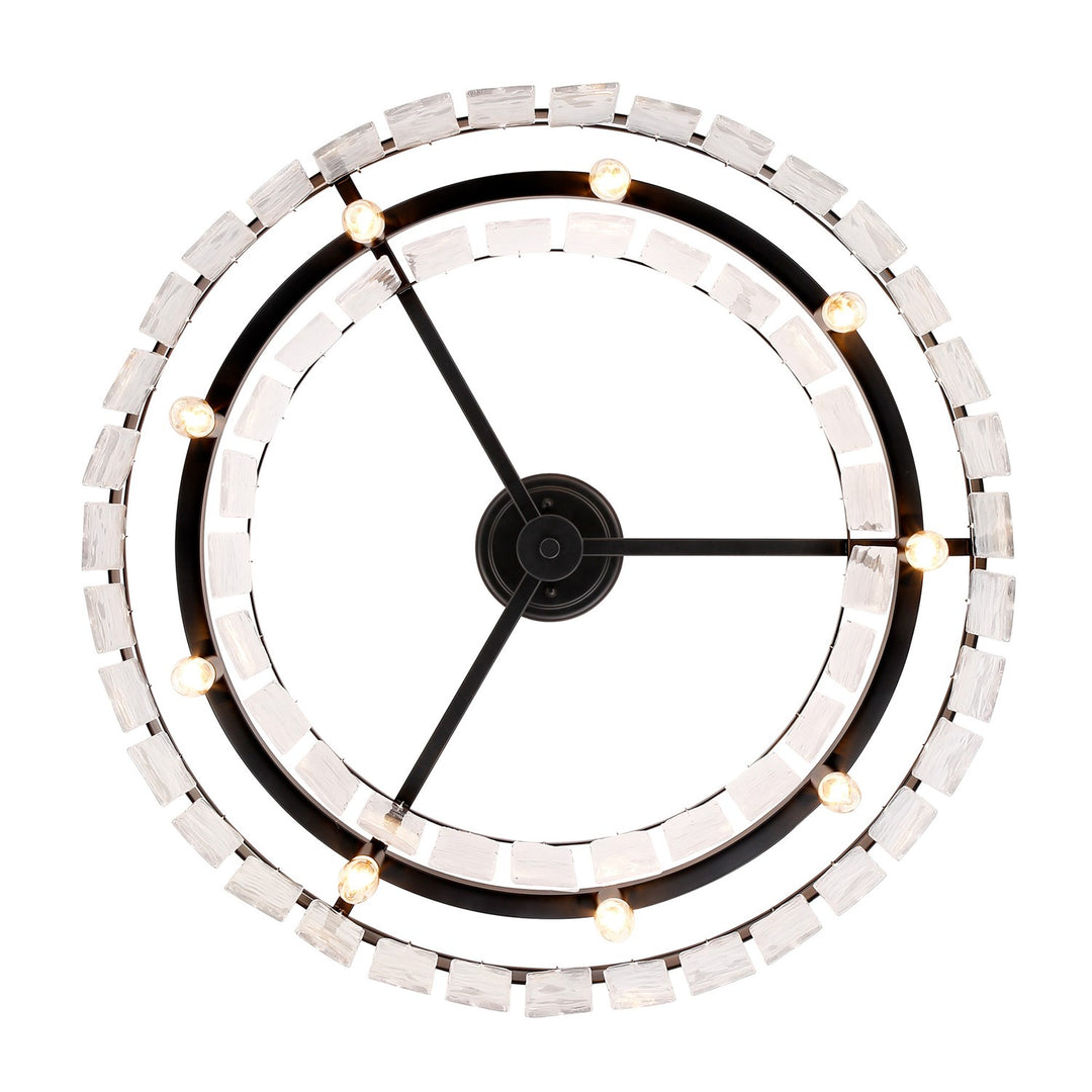 Blk 9 Light Semi-Flush In Matte Black With Hammered Water Glass Shade