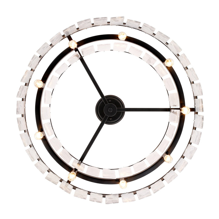 Blk 9 Light Semi-Flush In Matte Black With Hammered Water Glass Shade