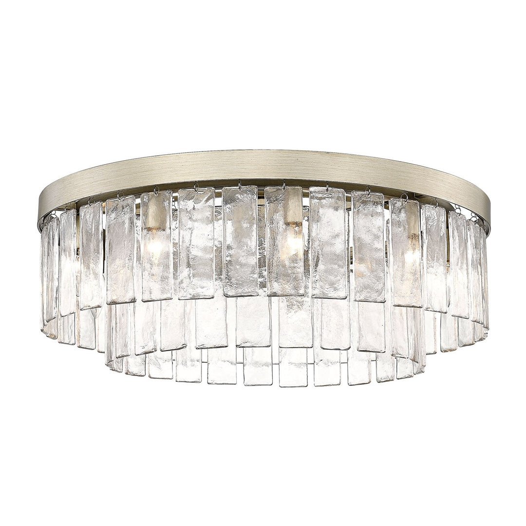 Wg 9 Light Semi-Flush In White Gold With Hammered Water Glass Shade by Golden