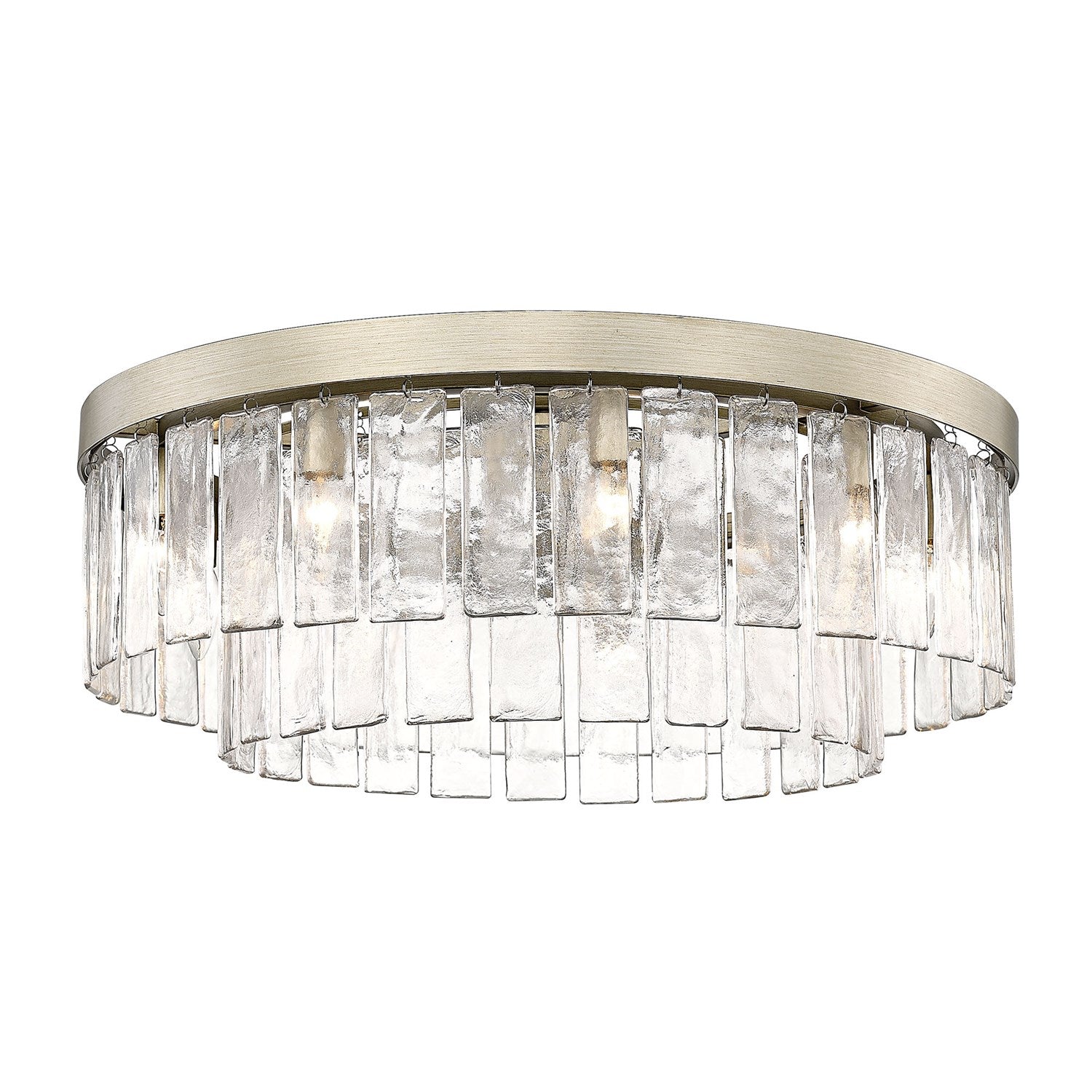 Wg 9 Light Semi-Flush In White Gold With Hammered Water Glass Shade by Golden