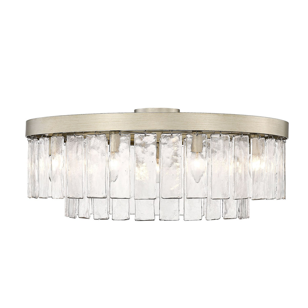 Wg 9 Light Semi-Flush In White Gold With Hammered Water Glass Shade